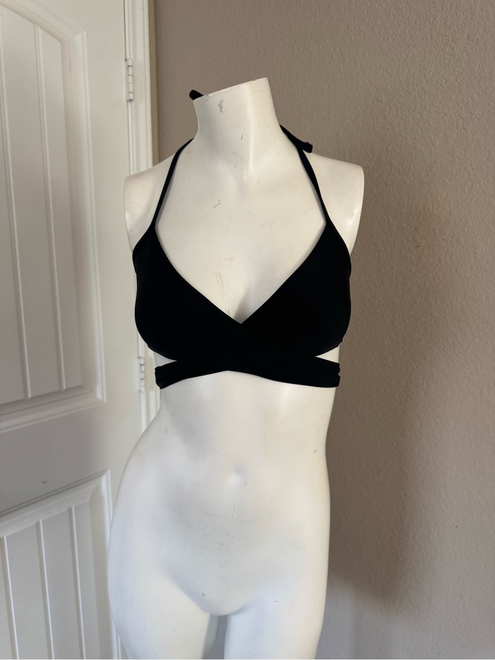 aerie Black Wrap-Front Halter Bralette